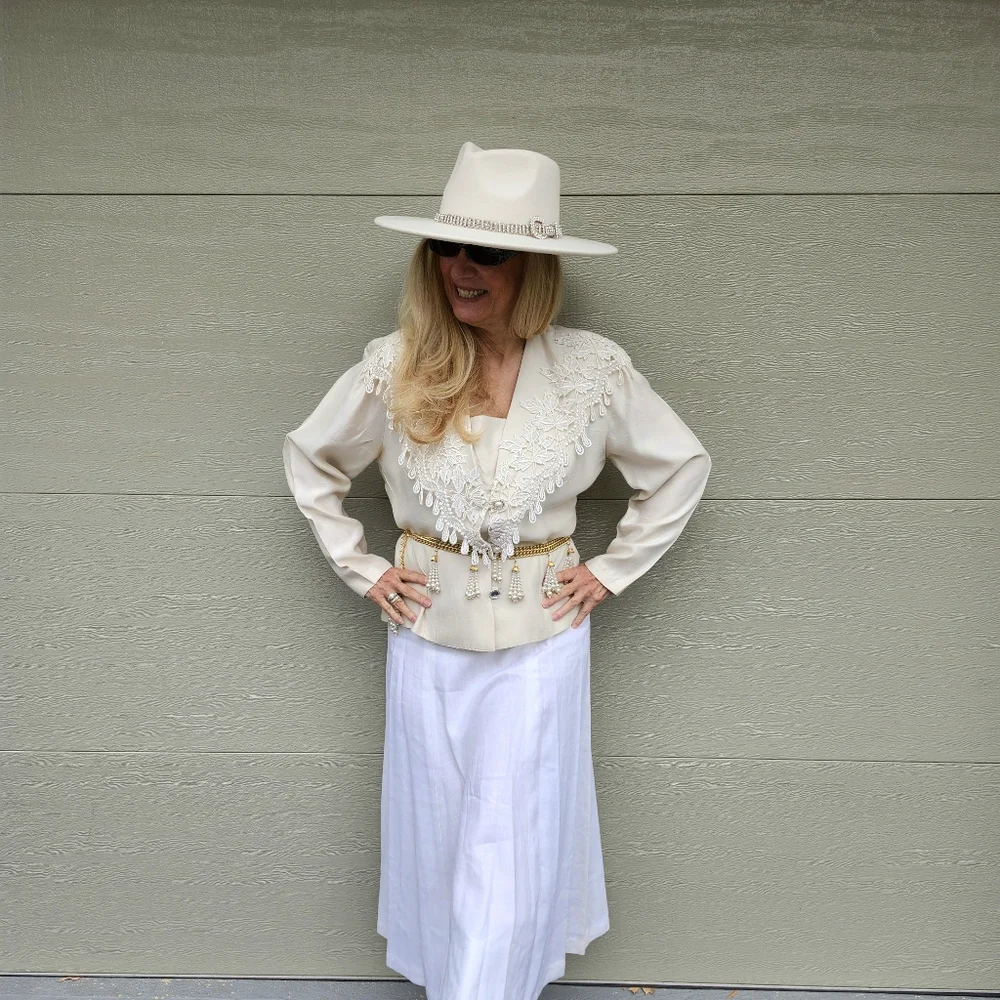Vintage Good Condition Stunning Faux Pearl & Gold-Tone Chain Belt, M, $50